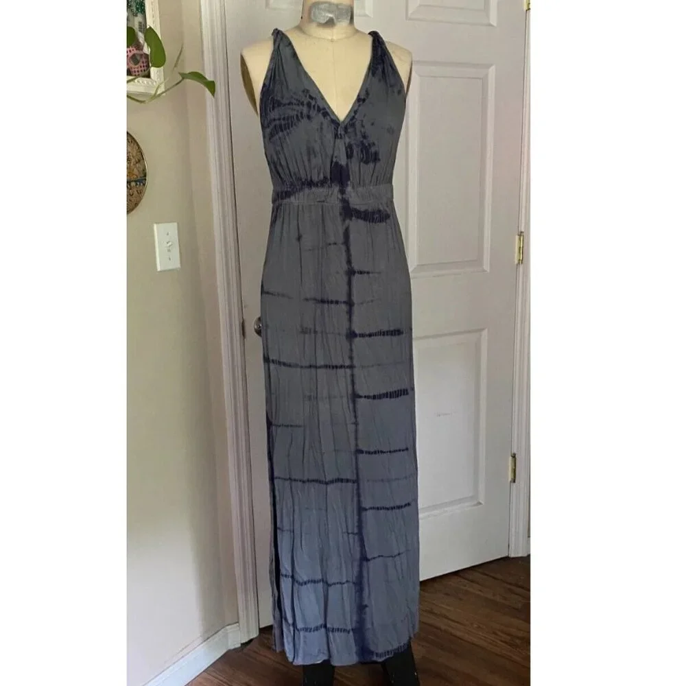 URBAN OUTFITTERS Blue Tie-Dye stretch Empire Waist Goddess MAXI Dress *SMALL* - Picture 1 of 6